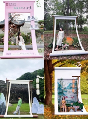 巨型花鸟卷画轴画卷商场景区新中式卷轴定制户外景区美陈景观造景