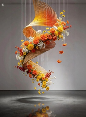 曲线竹编花艺造型场景布置竹编花