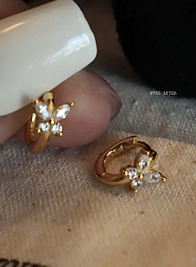 S925纯银金色耳扣女蝴蝶银耳圈小巧精致耳环睡觉不用摘耳骨环气质
