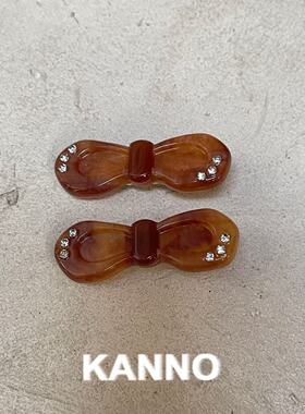 秋冬小众蝴蝶结镶钻边夹