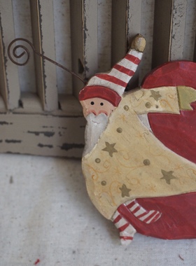 外贸出口圣诞系列老人木雕手绘复古手作礼物diy摆件