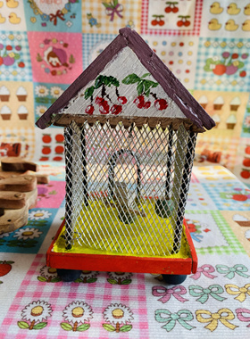 出口欧式纯手工制作樱桃房顶木制小房子鸟笼摆件