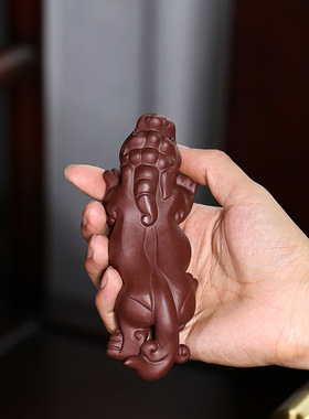 宜兴手工紫砂雕塑 聚福貔貅茶宠办公室家居茶桌摆件工艺品批发