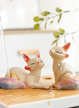 新品变色小狐狸熊猫兔子茶宠可养茶玩办公室家居茶桌茶宠摆件