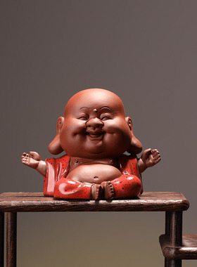 宇轩  紫砂茶宠摆件手工可养欢喜小弥勒可爱茶玩茶艺家居装饰禅意