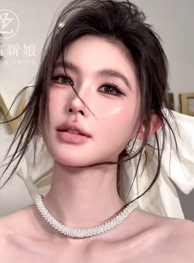 2026新款康康造型同款新娘饰品日韩千金名媛珍珠项链水钻耳环套装