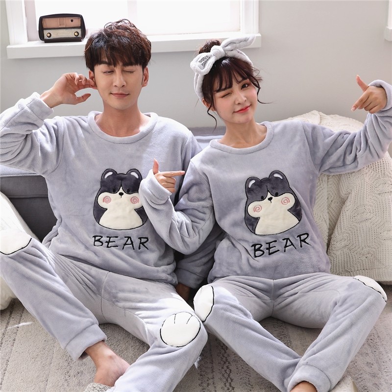 奶牛情侣秋冬款珊瑚绒男加大码睡衣 新特兰睡衣/家居服套装