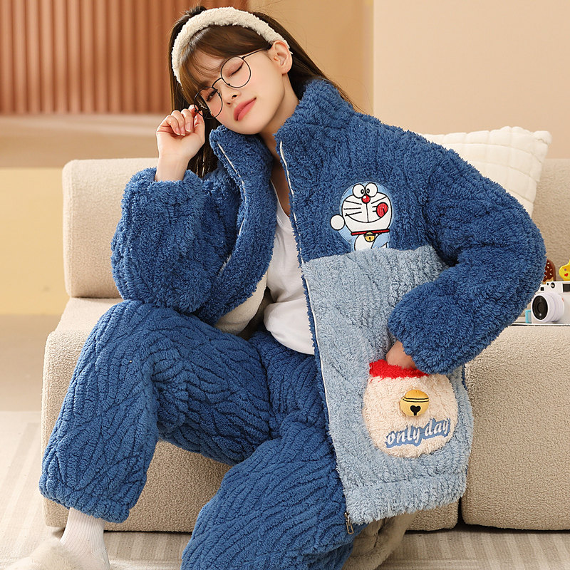 睡衣女冬季珊瑚绒夹棉卡通保暖加厚加绒三层棉袄秋冬款外穿家居服,淘宝优惠券,粉丝福利购,淘宝优惠卷