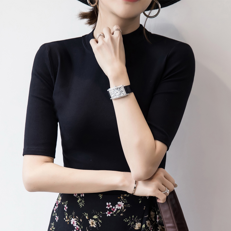 修身显瘦百搭纯色五分袖 恤女 T 2018 秋季新款小高领纯棉半袖打底衫 修身显瘦百搭纯色五分袖 恤女 T 2018 秋季新款小高领纯棉半袖打底衫