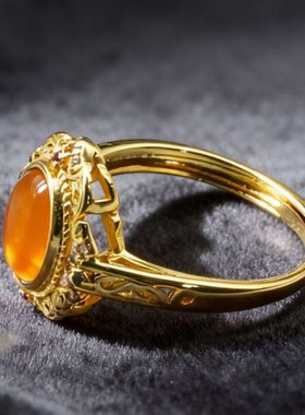 新蜜蜡戒指女天然琥珀黄色宝石手饰小众设计多样性发其一6005