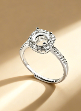 镶钻圆形铜戒指空托可调戒圈戒托