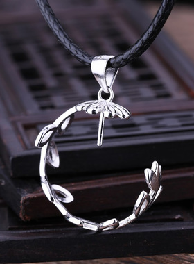 新款S925纯银吊坠空托女镶嵌蜜蜡