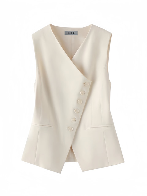 2026 Irregular Vest Vest ແມ່ຍິງອອກແບບໃຫມ່ Top Waist Slim Temperament Wear Suit Pony Clip