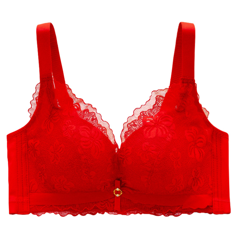 大红色本命年小胸平胸加厚聚拢胸罩 法蝶柔文胸
