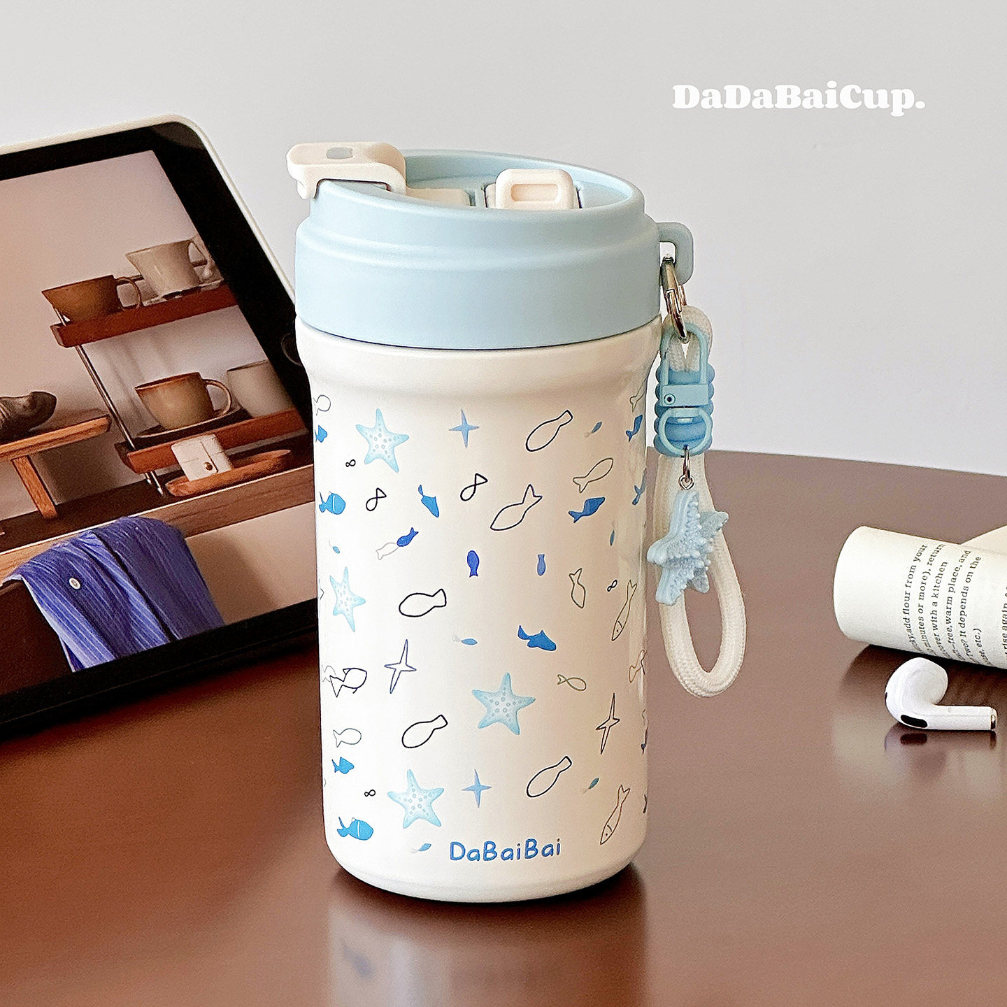 海星鱼保温杯女士高颜值2025新款水杯学生吸管双饮咖啡杯子办公室,淘宝优惠券,粉丝福利购,淘宝优惠卷