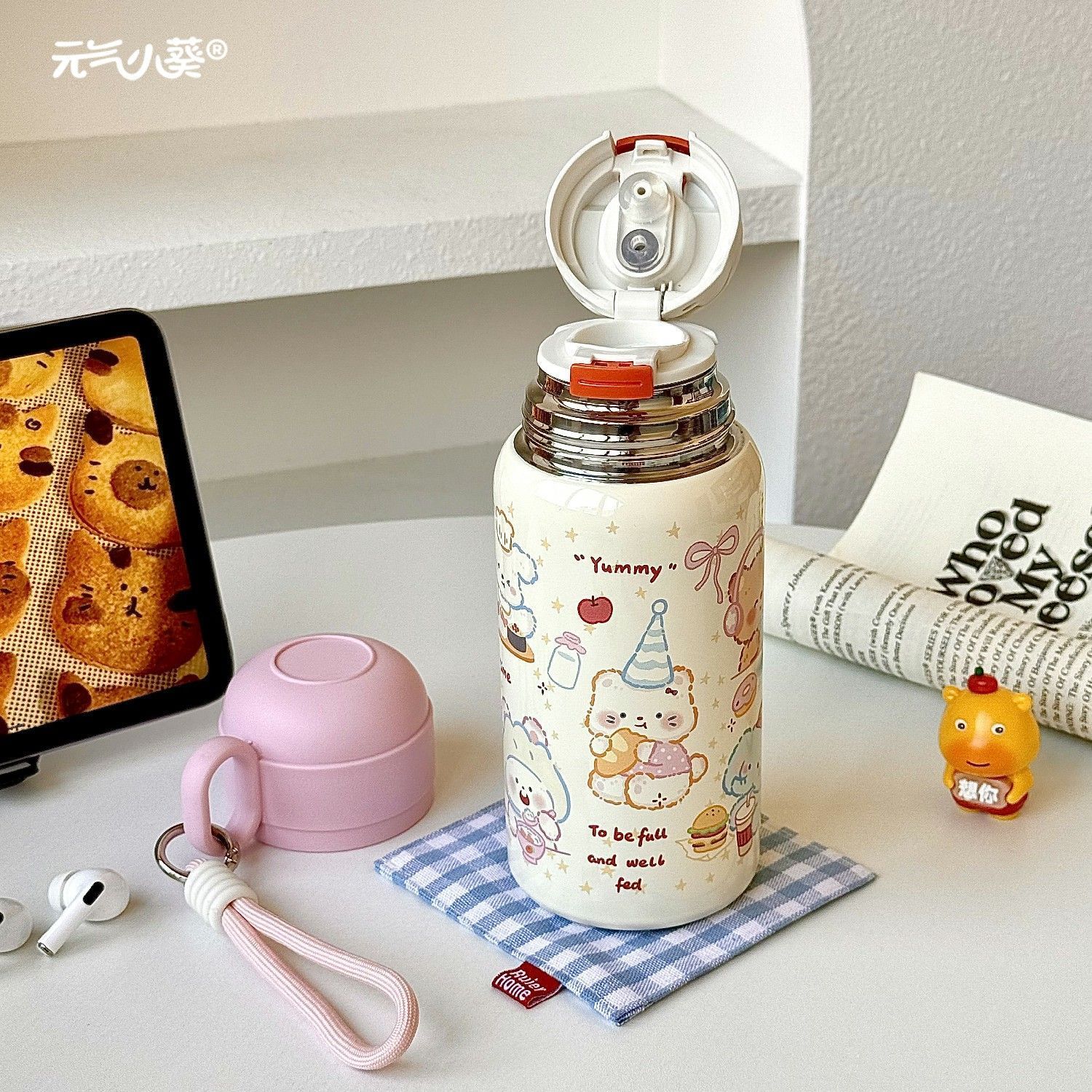 可爱水杯保温杯女生高颜值便携新款2025杯子学生上学专用三饮小猫 - 图1