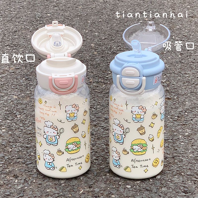 kt猫水杯学生上学专用耐高温塑料可爱吸管杯子女生高颜值防摔便携 - 图1