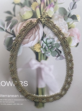 复古豆沙绿色双层蕾丝颈链项链 串珠成品日常百搭