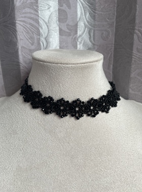 进口米珠黑色蕾丝项链锁骨链成品闺蜜礼物送礼佳品