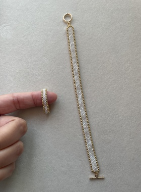 进口古董珠戒指手链串珠成品白金色闪闪的闺蜜礼物送礼佳品