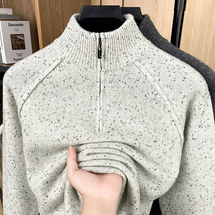 高档点子纱半高领拉链领羊毛衫男秋冬季加厚保暖针织打底毛衣潮流,淘宝优惠券,粉丝福利购,淘宝优惠卷