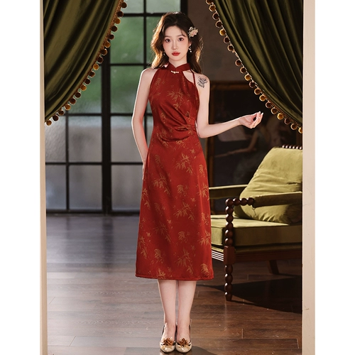 Красное ципао, вечернее платье, летнее свадебное платье, китайский стиль