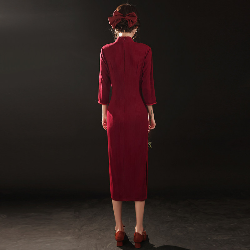 红色旗袍2021年新款秋冬长袖敬酒服 颜赋绣旗袍