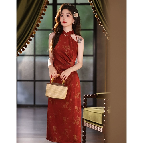 Красное ципао, вечернее платье, летнее свадебное платье, китайский стиль