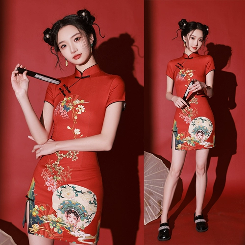 Летнее легкое короткое ципао, светлый стиль, китайский стиль, подходит для подростков