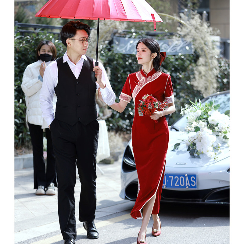 旗袍敬酒服新娘红色结婚回门服改良年轻款订婚礼服女新中式连衣裙_虎窝淘