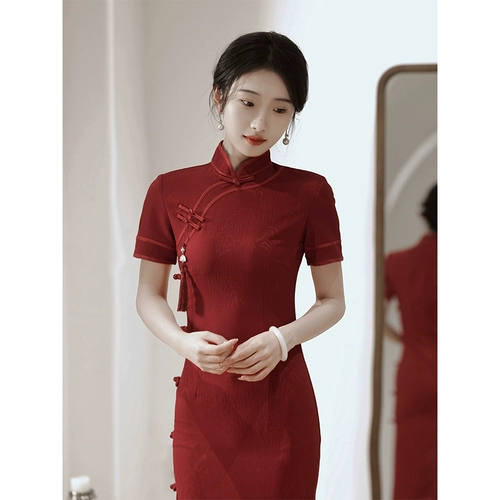 Вечернее платье, красное цветное ципао, премиум класс, китайский стиль