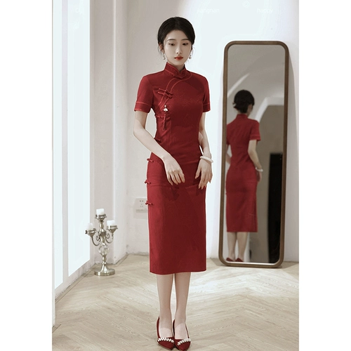 Вечернее платье, красное цветное ципао, премиум класс, китайский стиль