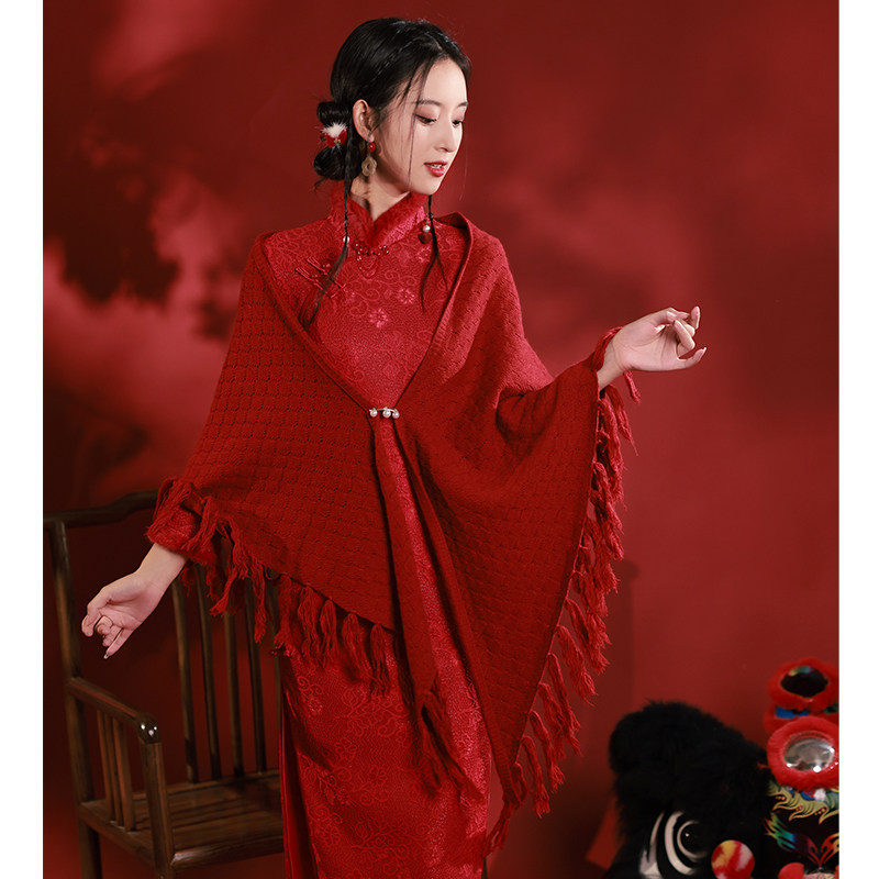 旗袍披肩秋冬2023外套婚纱敬酒服 颜赋绣围巾/丝巾/披肩