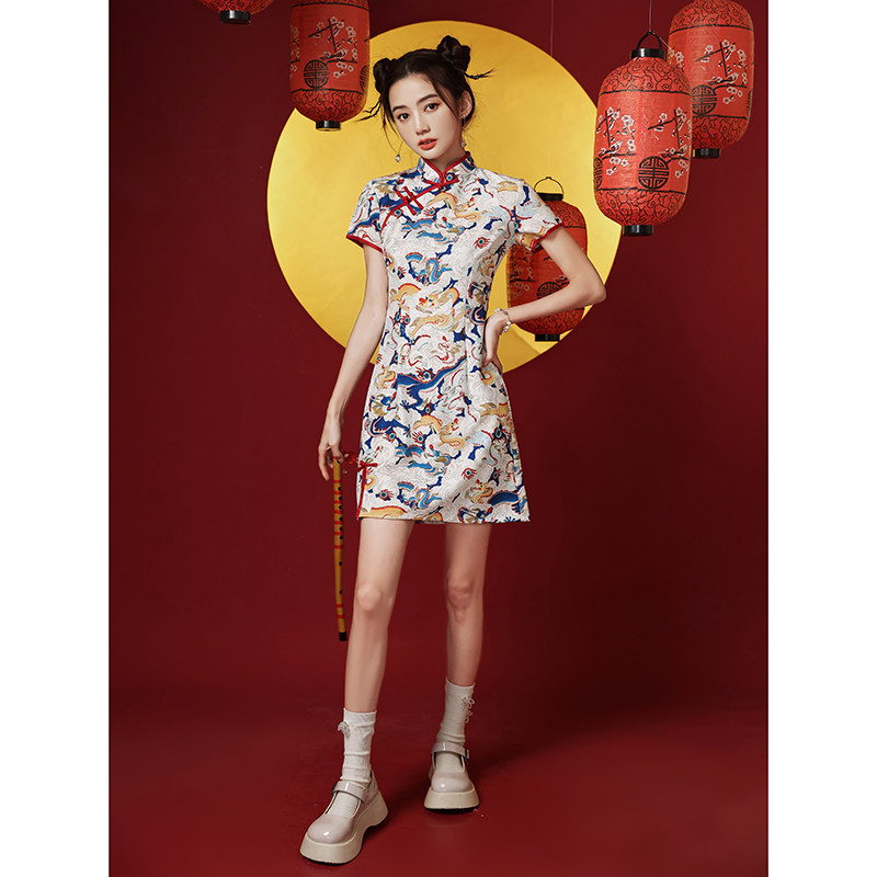 国潮旗袍2022年新款夏季少女连衣裙 颜赋绣旗袍