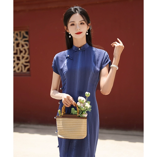 Летнее легкое синее ретро ципао для школьников, китайский стиль, 2025 года, светлый стиль