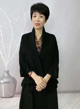 新款秋冬澳绒双层针织披肩女时尚百搭护颈女加厚保暖混纺外搭开衫