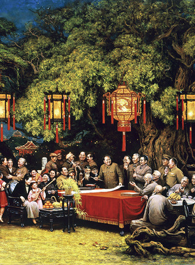 良宵油画-装饰画伟人喜庆大气国泰民安厅堂大厅客厅壁画人物挂画