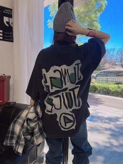 300斤特大码女装新款欧货水洗做旧鸭子印花短袖上衣宽松百搭t恤女