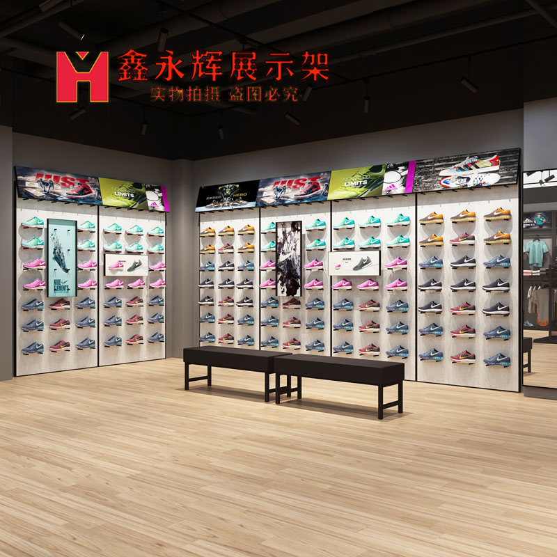 运动鞋架靠墙高架品牌折扣店展柜NK鞋店鞋架服装店货架阿迪展示架