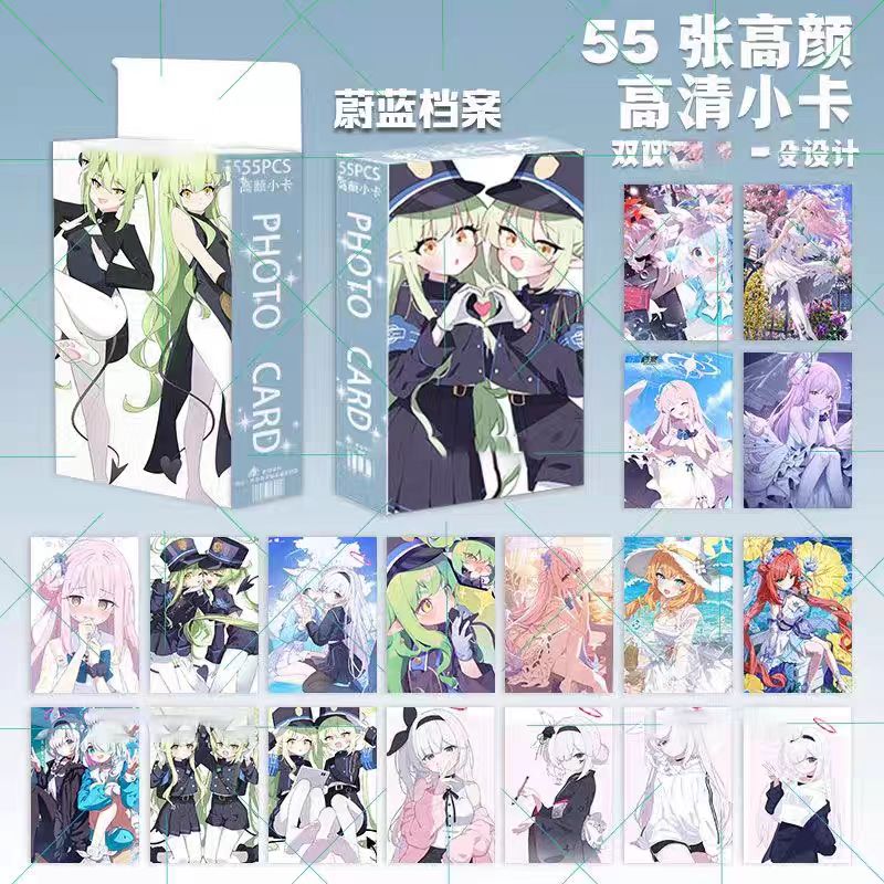 新款蔚蓝档案高颜值三寸小卡55张盒装不重复拍立得二次元LOMO卡片 - 图0