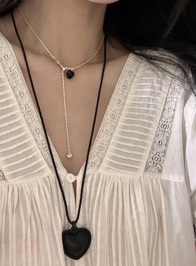 X05项链甜酷黑色爱心流苏女小众独特设计感颈链时尚百搭高级感