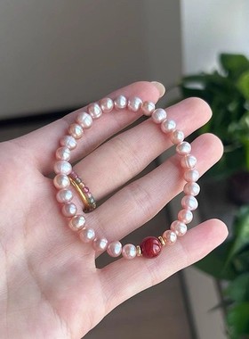 S16粉黛佳人红紫珍珠ins小众手串新中式古风温柔气质手饰配旗袍