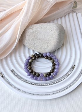 G22天然紫水晶檀木紫玉髓双圈弹力串珠手链百搭级感时尚手饰女