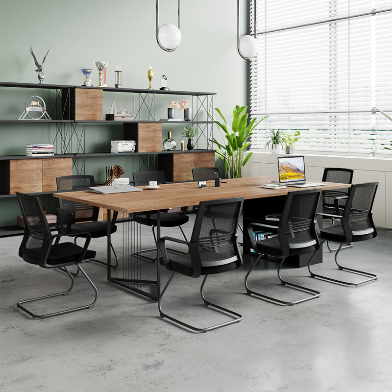 新中式会议桌简约现代办公室家具长条桌椅组合工作台办公长桌