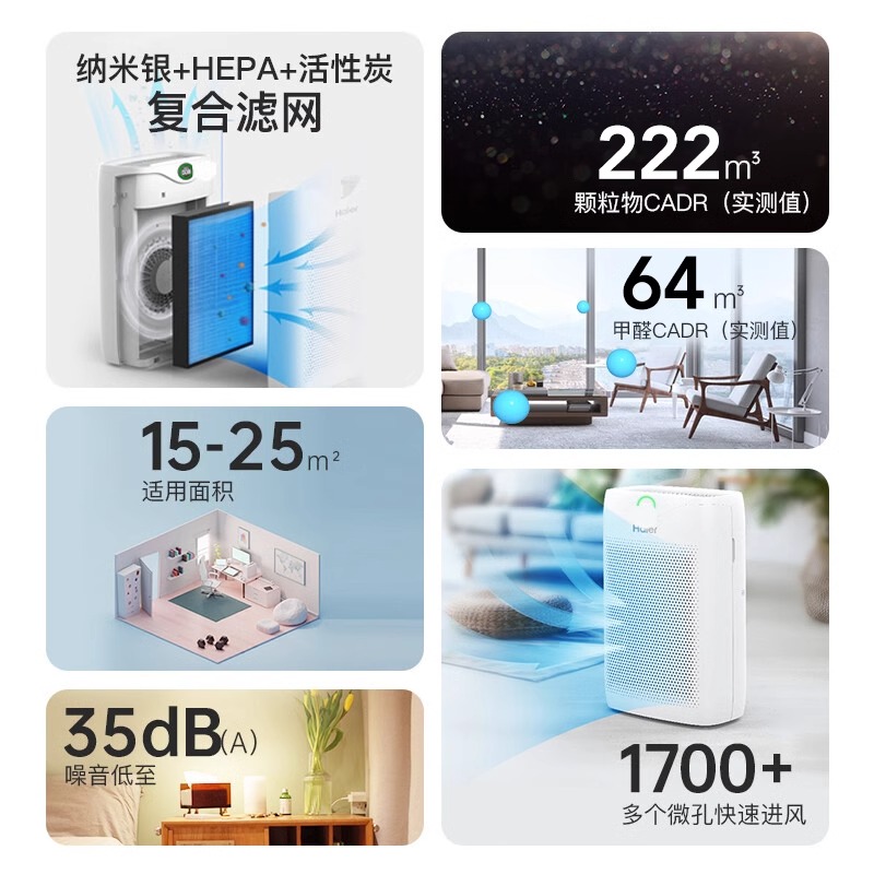Haier air purifier household formaldehyde removal indoor pet deodorization special cat hair removal bedroom smoke dust