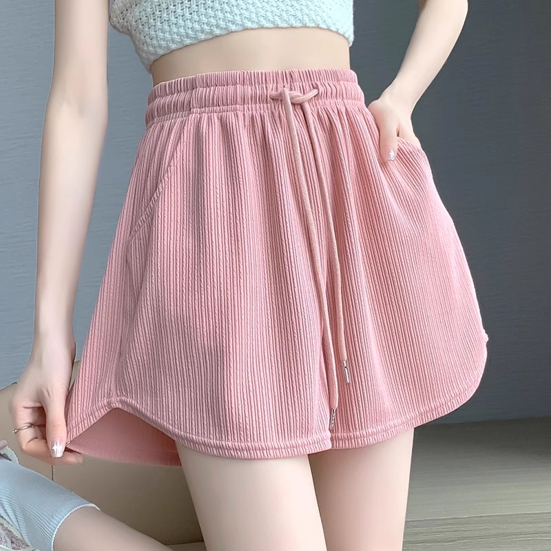 条纹运动短裤子女2025春夏季款高腰显瘦阔腿裤a字大码休闲四分裤 - 图2