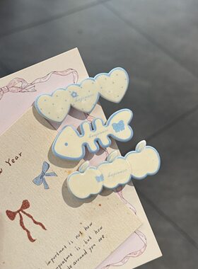 甜美蓝色鱼骨苹果爱心发夹百搭