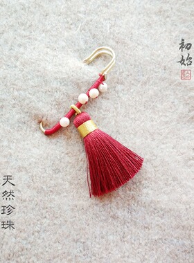 原创设计天然珍珠手工棉麻衣胸针