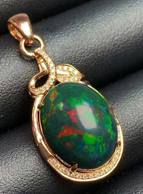 澳宝黑欧泊吊坠女18K玫瑰金镶嵌时尚百搭个性附证书情人节礼物ins