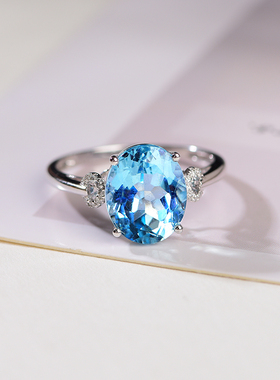 海蓝宝戒指女18k金送运费险